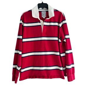 Vintage 90s Lands End Men's Sz L Red White Striped Rugby Shirt Preppy Y2K